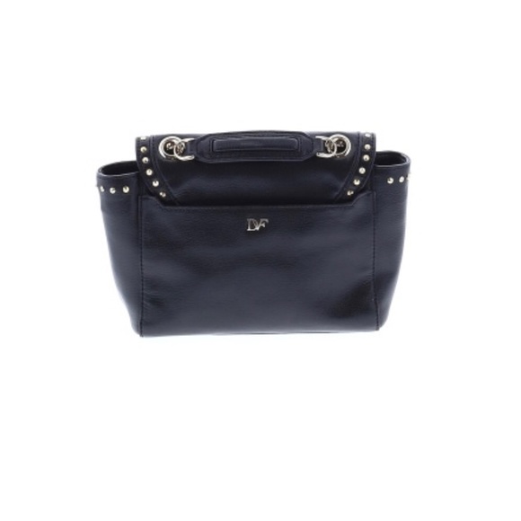 Dian Von Furstenberg Black Moto Leather Crossbody Purse Bag Nice Hardware Rivets - Picture 3 of 12